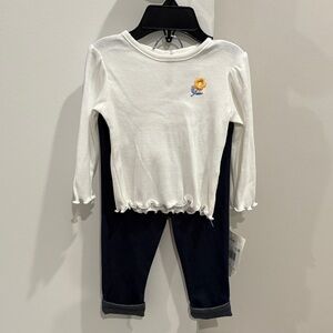 NWT Little Me White Long Sleeve Kids Top with Floral Embroidery